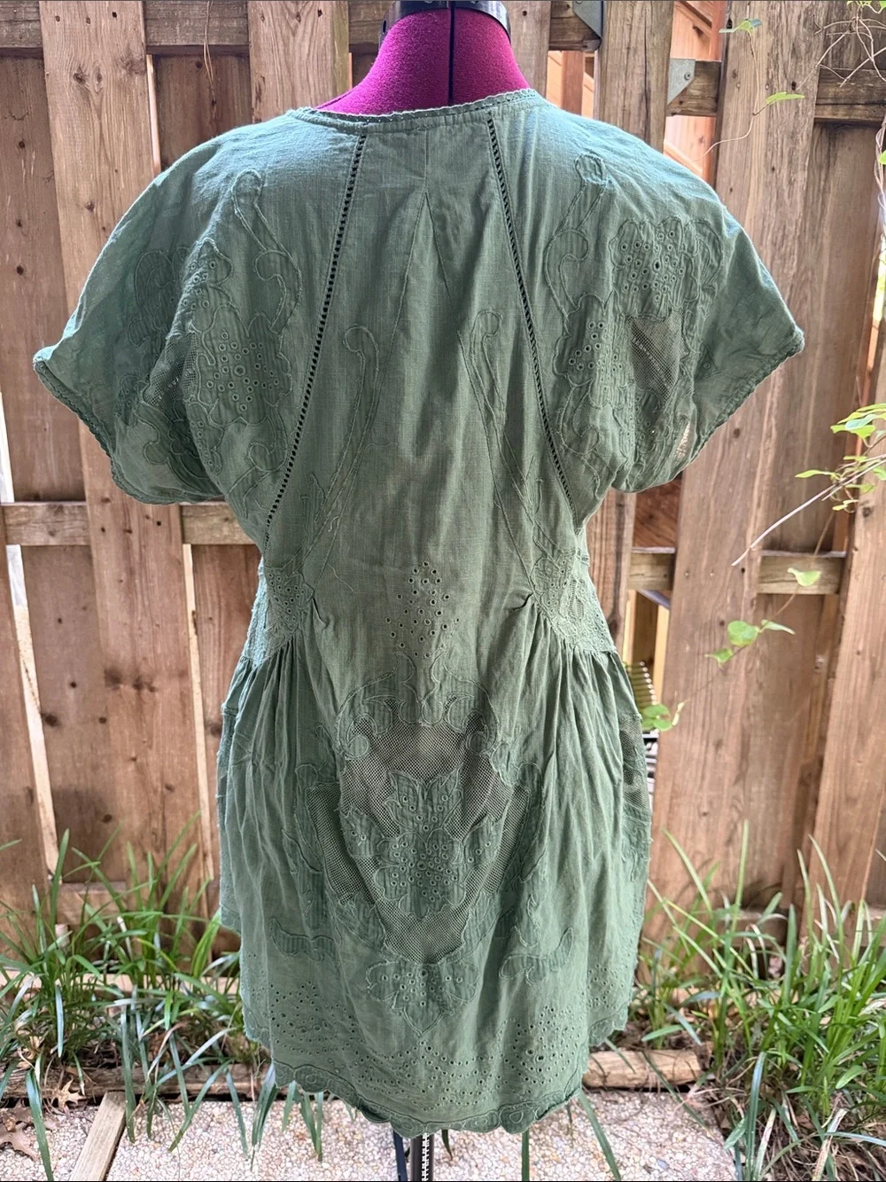 Free People Olive Green Embroidered V-Neck Tunic